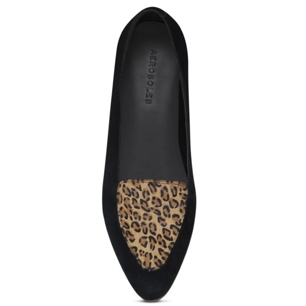 AEROSOLES Women's Black Loafers with Animal Print Accent